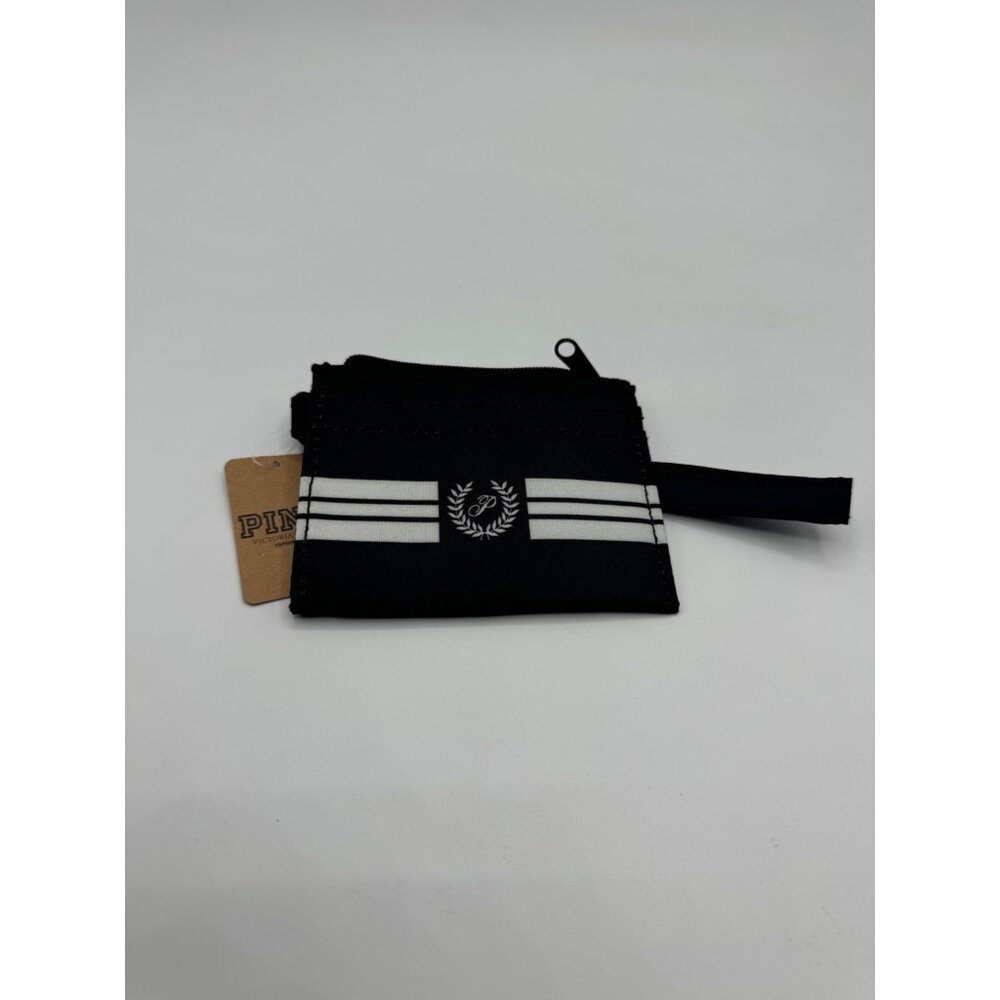 Victoria's Secret PINK Card Zip ID Black with Stripes Wristlet